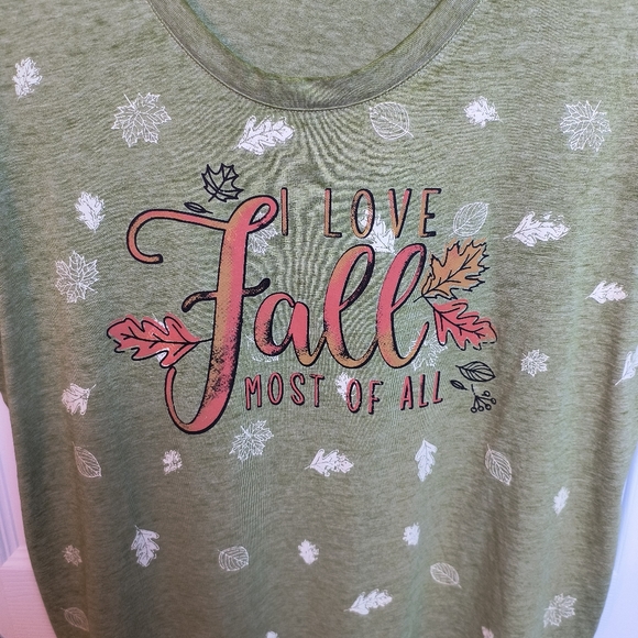 Sable Sky Scoop Neck Fall Vibes Graphic Tee Green Soft Stretch 1X - Picture 6 of 7